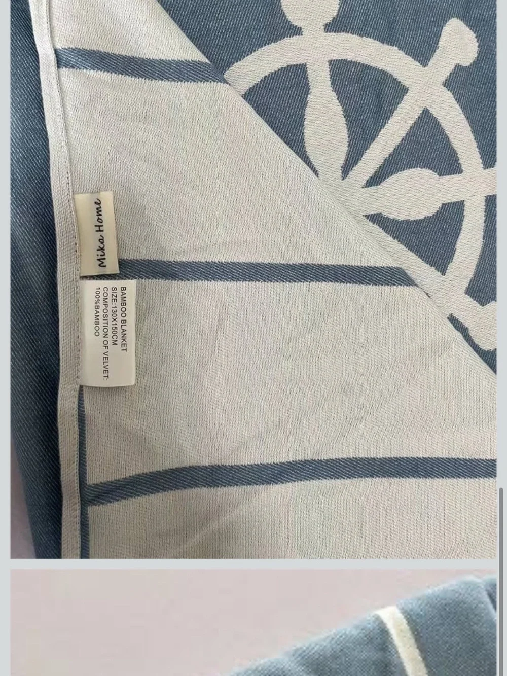 Mika Home Nautical Reversible Blue Bamboo Fiber Oversized Throw Blanket 50”x70”